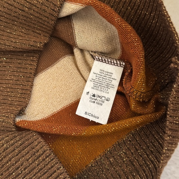 Lucca Striped Brown and Tan Metallic Knit Top Size S - Picture 4 of 10